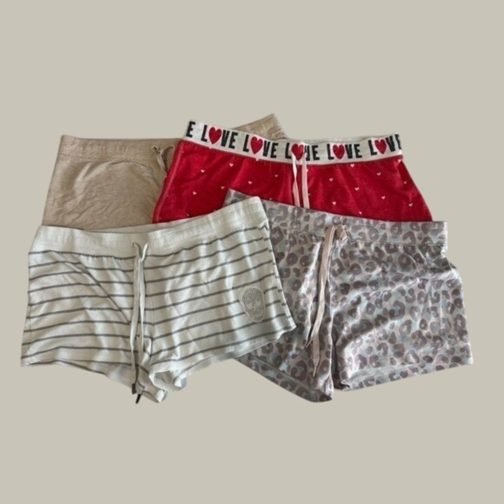 4 Piece P.J. Salvage Pajama Shorts XL Multicolor Hearts Stripes Leopard
